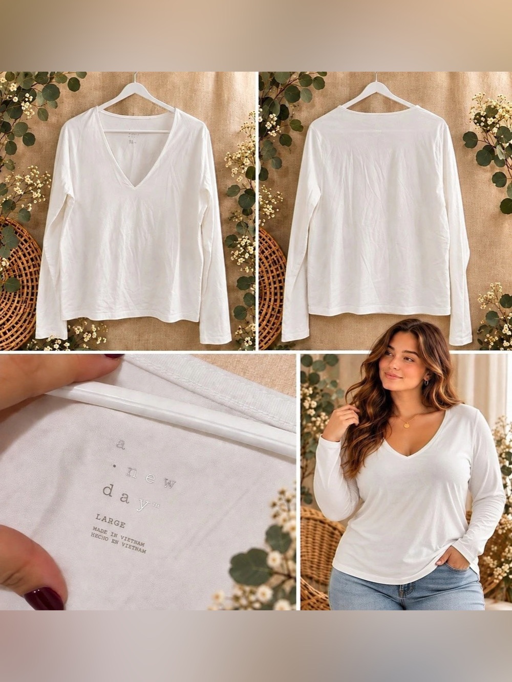 A new day V-Neck Long Sleeve Top in White Size Large